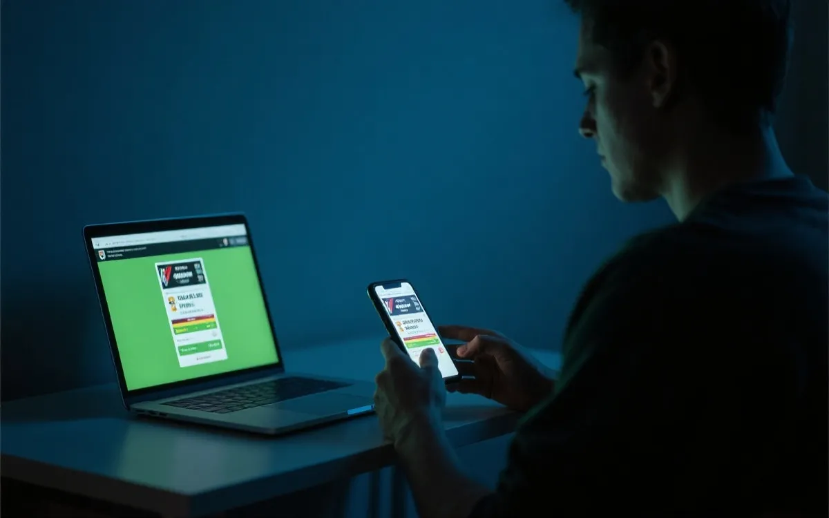 中国球迷深夜抢票的电脑与手机双设备场景